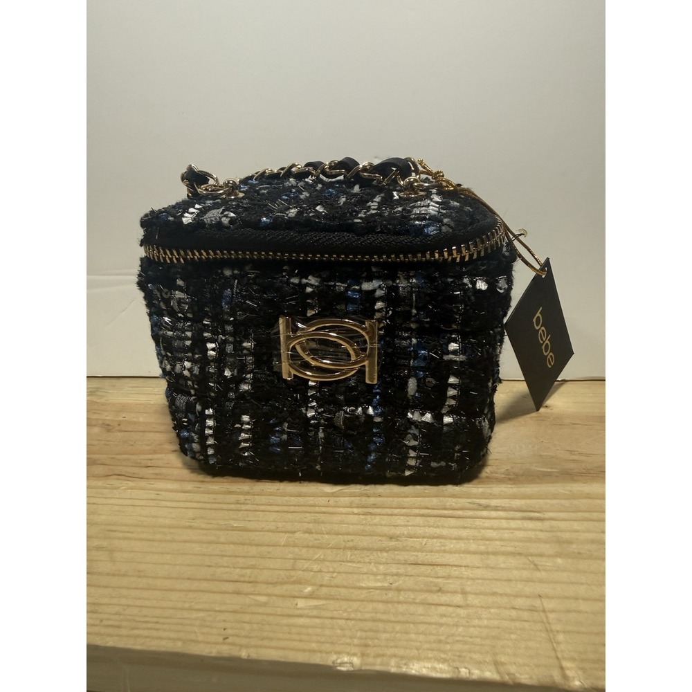 Bebe Mini Crossbody Bag Kamala Tweed Black Trendy New w/ Tags